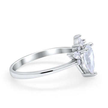 Art Deco Engagement Ring Pear Simulated Cubic Zirconia 925 Sterling Silver